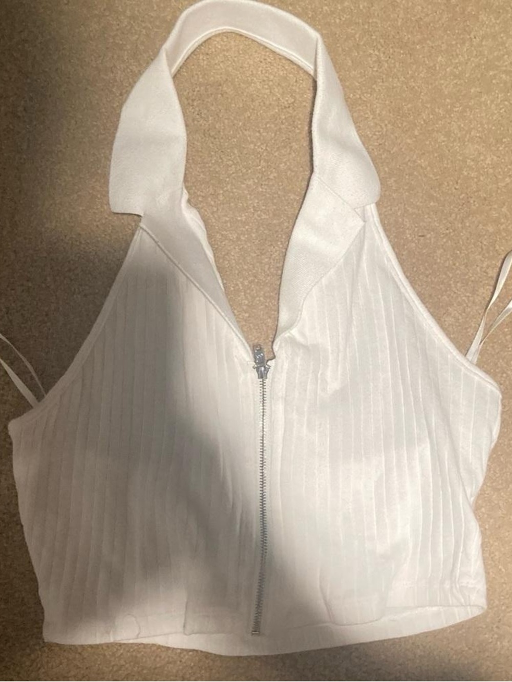 White Halter Zip-Front Women’s Top